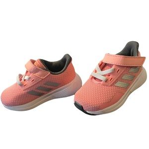 Baby size 5 pink Adidas stripped sneakers ❤️